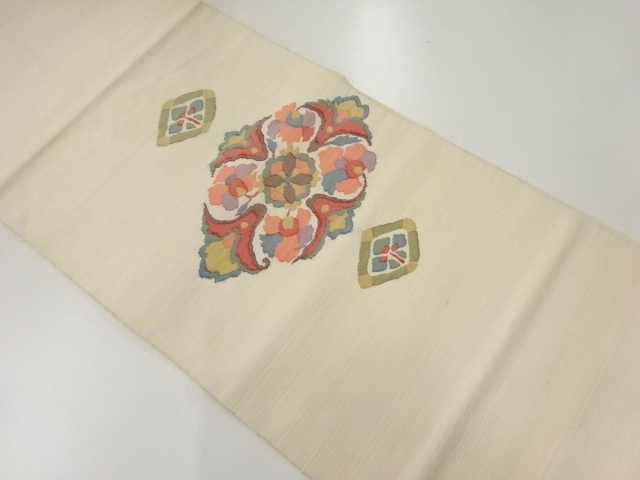 アンティーク　手織り紬菱華紋織出し名古屋帯